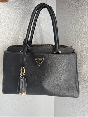 Guess Black Pebbled Satchel with Gold Accents